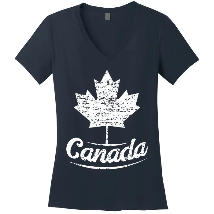 Vintage Canada Flag Canadian Flag Maple Leaf Women's V-Neck T-Shirt