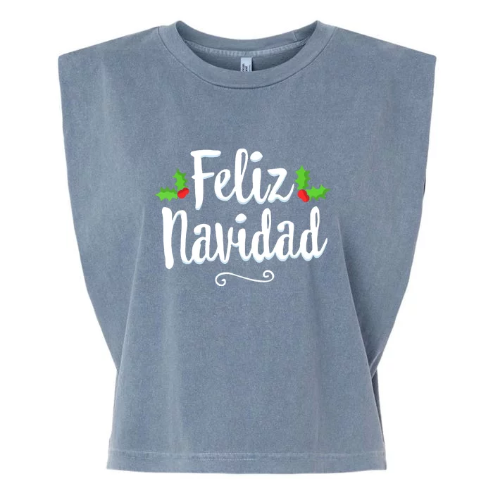 Vintage Christmas Feliz Navidad Retro Mexican Spanish Xmas Gift Garment-Dyed Women's Muscle Tee