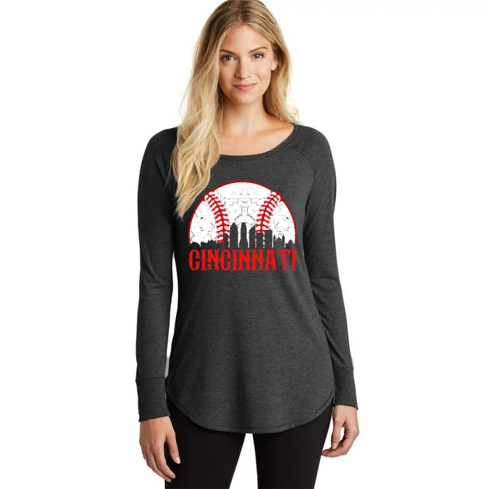 Vintage Cincinnati Funny Retro Baseball Lovers Boy Women's Perfect Tri Tunic Long Sleeve Shirt