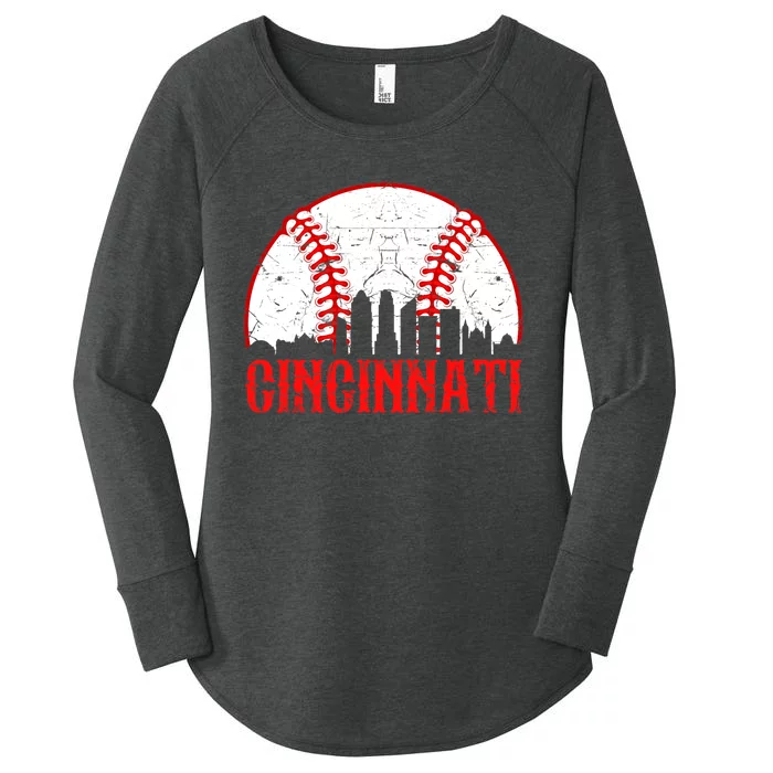 Vintage Cincinnati Funny Retro Baseball Lovers Boy Women's Perfect Tri Tunic Long Sleeve Shirt