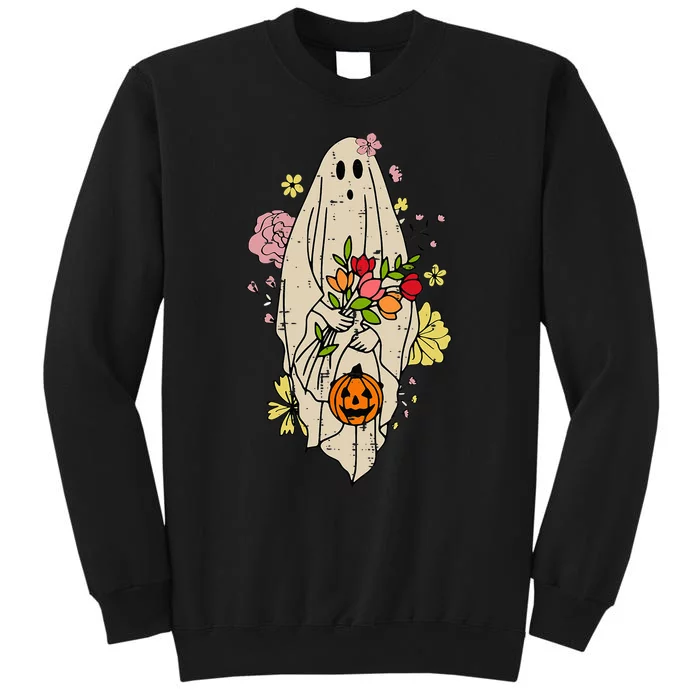 Vintage Cute Floral Ghost Halloween Pumpkin Costume Funny Tall Sweatshirt