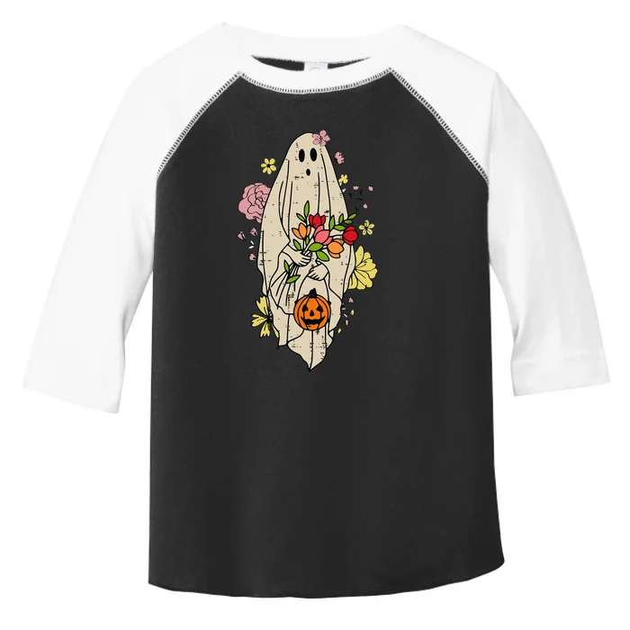 Vintage Cute Floral Ghost Halloween Pumpkin Costume Funny Toddler Fine Jersey T-Shirt