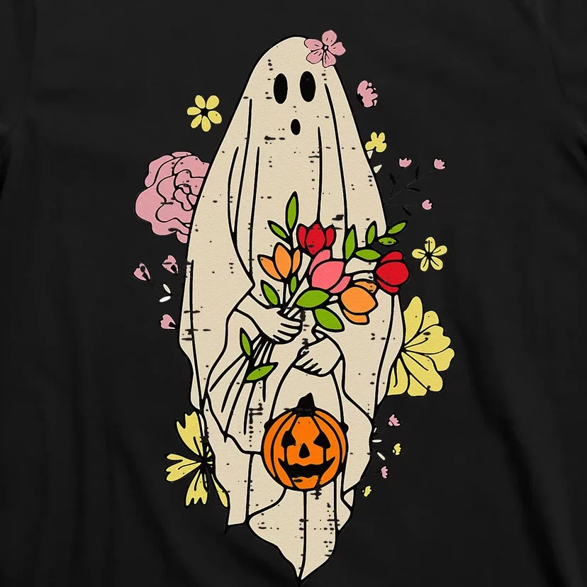 Vintage Cute Floral Ghost Halloween Pumpkin Costume Funny T-Shirt