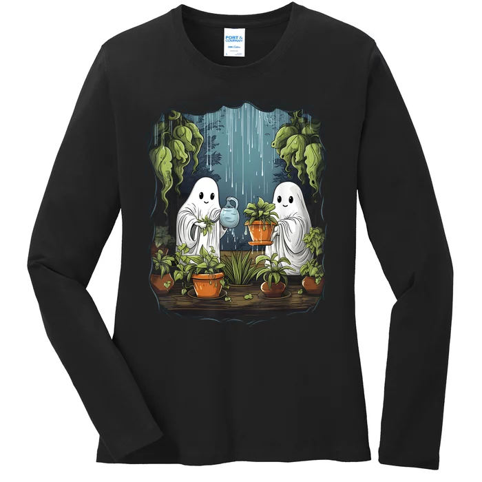 Vintage Cute Ghost Plant Halloween Plant Lovers Gardening Ladies Long Sleeve Shirt