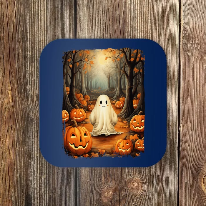 Vintage Cute Ghost Pumpkin Autumn Halloween Gothic Painting Coaster