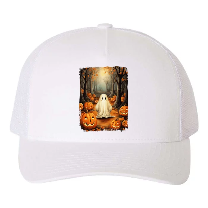 Vintage Cute Ghost Pumpkin Autumn Halloween Gothic Painting Yupoong Adult 5-Panel Trucker Hat