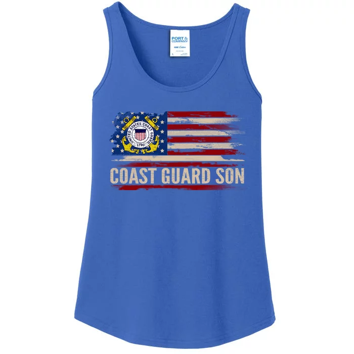 Vintage Coast Guard Son American Flag Veteran Gift Great Gift Ladies Essential Tank