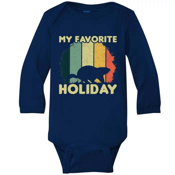 Vintage Cute Groundhog Favorite Holiday Happy Groundhog Day Baby Long Sleeve Bodysuit