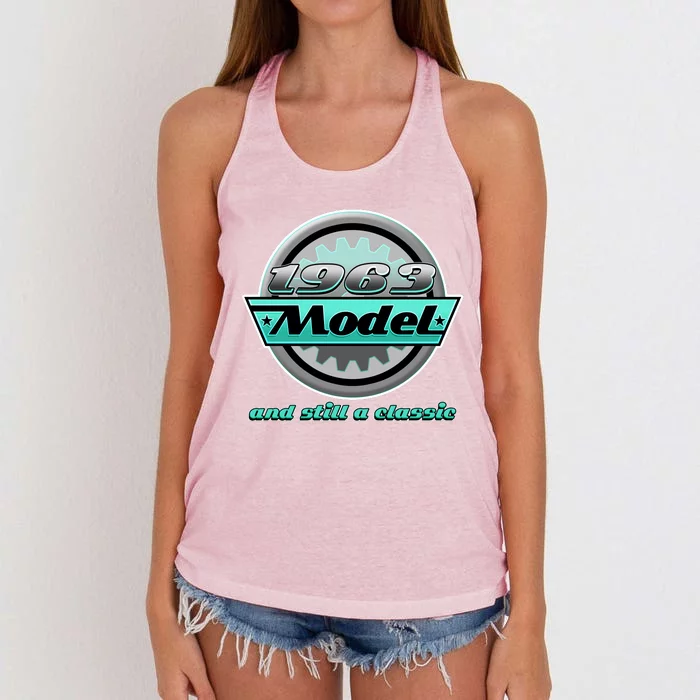 Vintage Car Gear 1963 Model And Still A Classic 60th Birthday Women's Knotted Racerback Tank