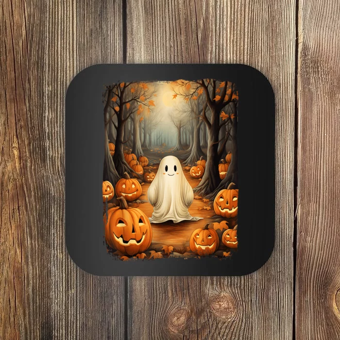 Vintage Cute Ghost Pumpkin Autumn Halloween Gothic Painting Coaster