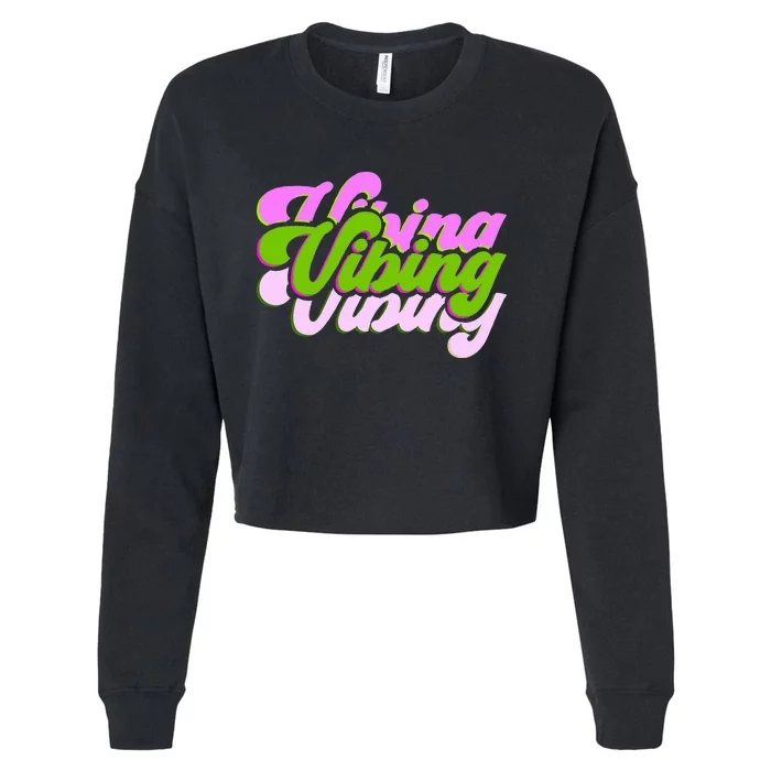 Vibing Color Graphic Cropped Pullover Crew