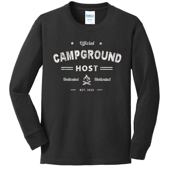 Vintage CAMPGROUND HOST Squad Summer Camp Campsite Staff Kids Long Sleeve Shirt