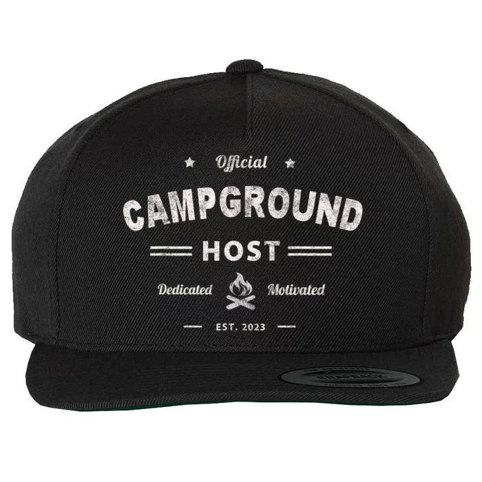 Vintage CAMPGROUND HOST Squad Summer Camp Campsite Staff Wool Snapback Cap