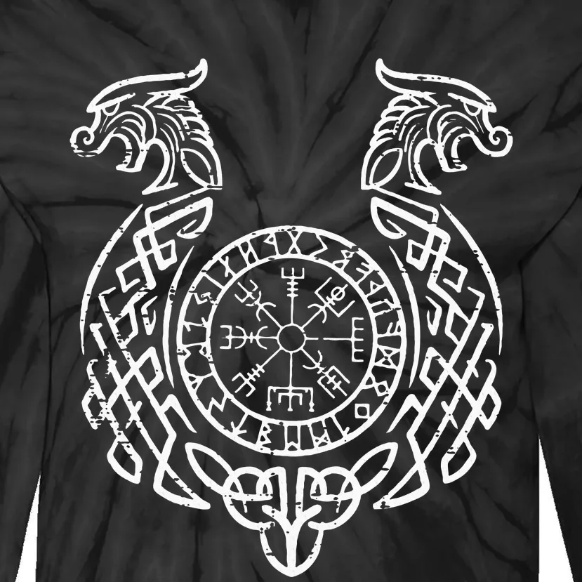 Viking Compass Helm Of Awe Norse Mythology Tie-Dye Long Sleeve Shirt