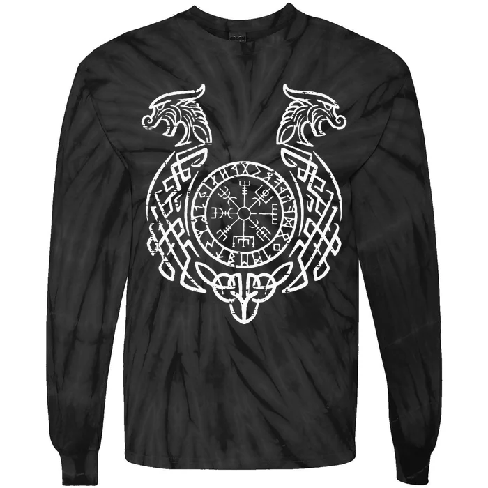 Viking Compass Helm Of Awe Norse Mythology Tie-Dye Long Sleeve Shirt