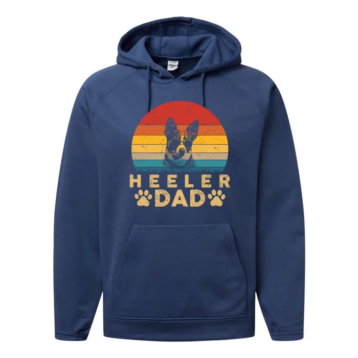 Vintage Cool Heeler Dad Dog Lovers Paw Print Fathers Day Dad Gift Performance Fleece Hoodie