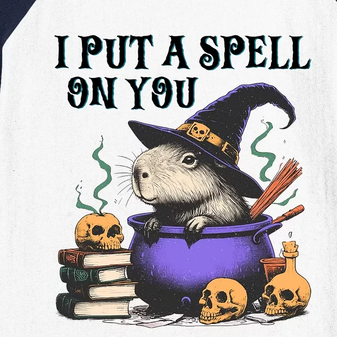 Vintage Capybara Halloween I Put Spell On You Baseball Sleeve Shirt