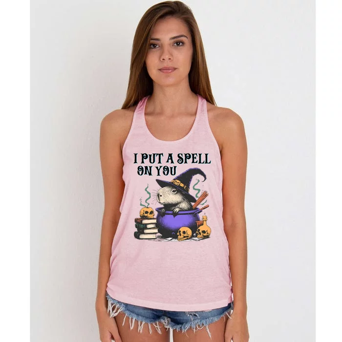 Vintage Capybara Halloween I Put Spell On You Women's Knotted Racerback Tank