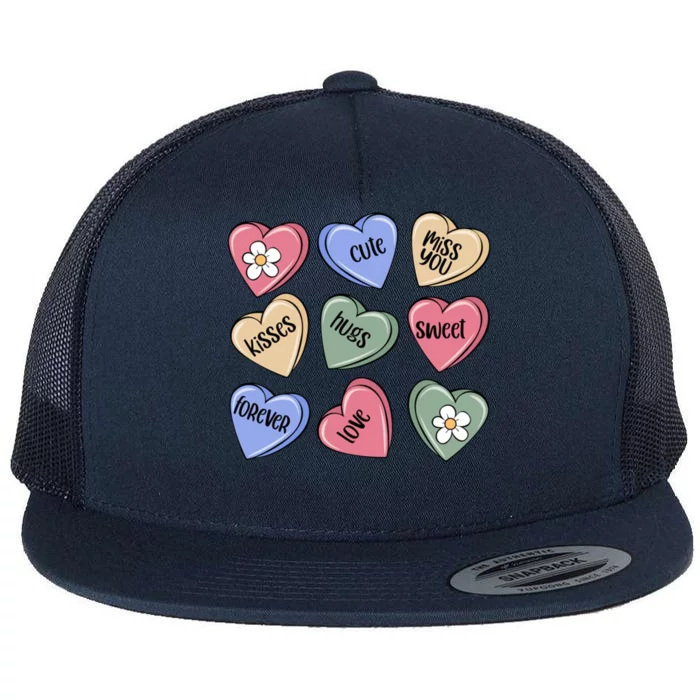 Valentine Candy Hearts Cute Gift Flat Bill Trucker Hat