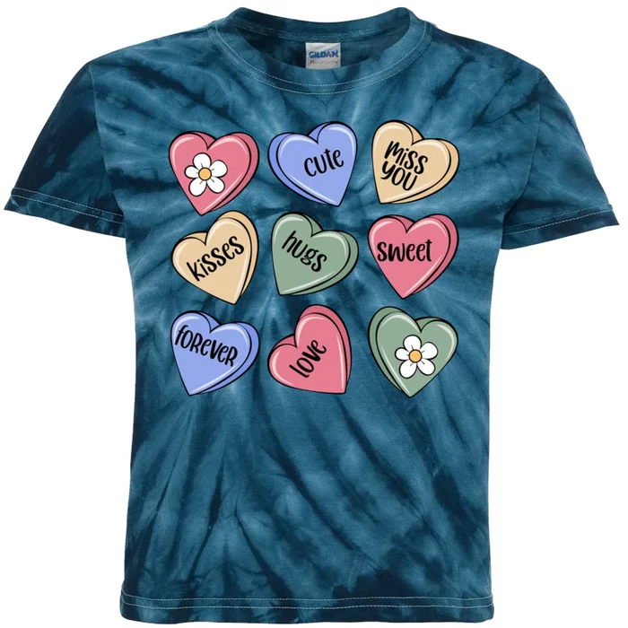 Valentine Candy Hearts Cute Gift Kids Tie-Dye T-Shirt