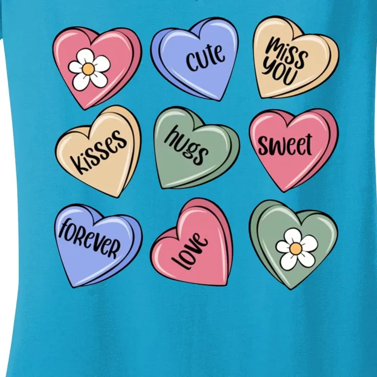 Valentine Candy Hearts Cute Gift Women's V-Neck T-Shirt