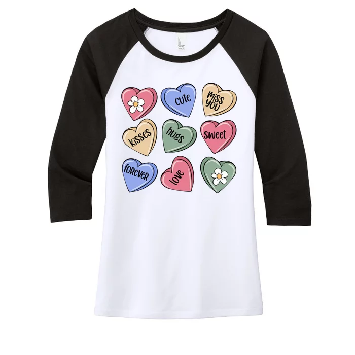 Valentine Candy Hearts Cute Gift Women's Tri-Blend 3/4-Sleeve Raglan Shirt