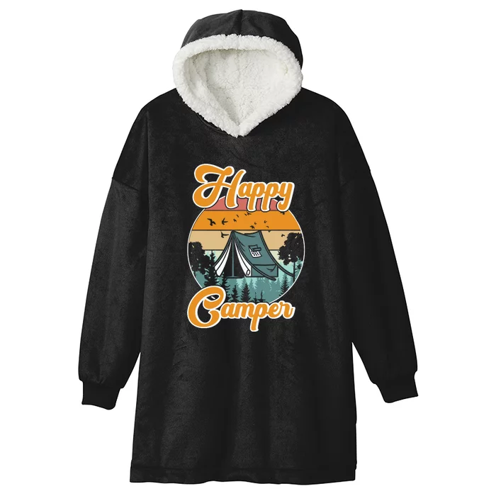 Vintage Camping Hiking Lover Happy Camper Hooded Wearable Blanket