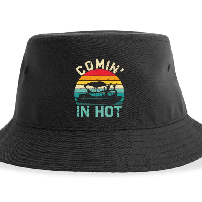 Vintage Comin In Hot Pontoon Boat Boating Dad Fathers Day Sustainable Bucket Hat