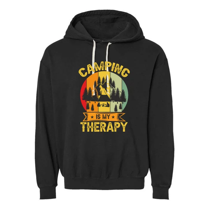 Vintage Camping Is My Therapy Gift Garment-Dyed Fleece Hoodie