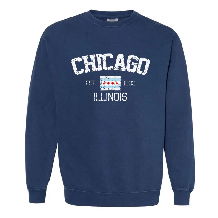 Vintage Chicago Illinois Est. 1833 Gift Garment-Dyed Sweatshirt