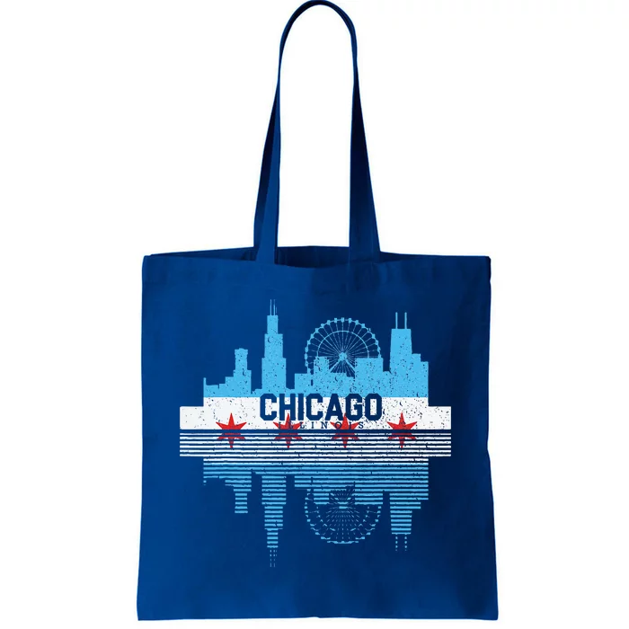 Vintage Chicago Illinois Flag Tees Skyline Tote Bag