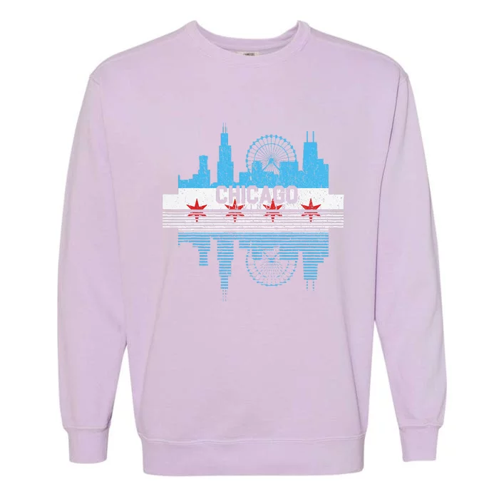 Vintage Chicago Illinois Flag Tees Skyline Garment-Dyed Sweatshirt