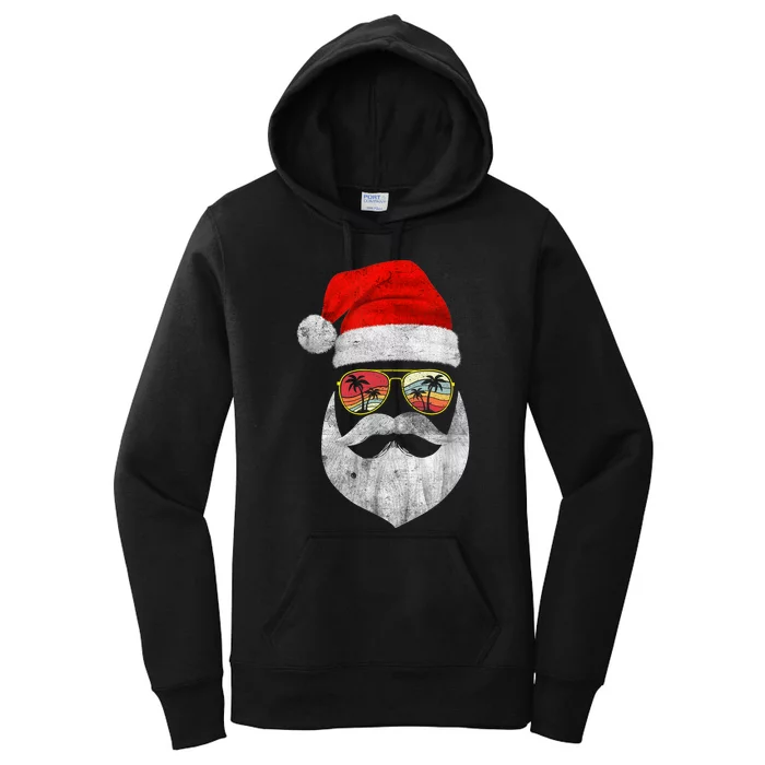 Vintage Christmas In July Santa Face Sunglasses Hat Beard Women's Pullover Hoodie