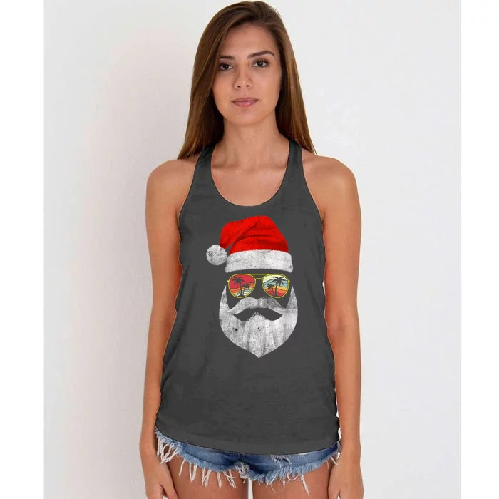 Vintage Christmas In July Santa Face Sunglasses Hat Beard Women's Knotted Racerback Tank