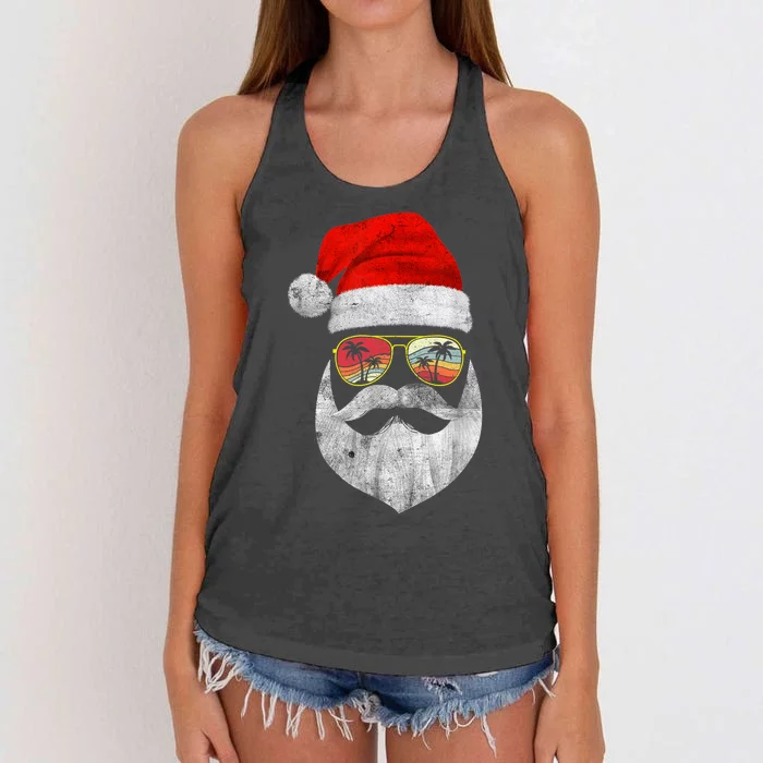 Vintage Christmas In July Santa Face Sunglasses Hat Beard Women's Knotted Racerback Tank