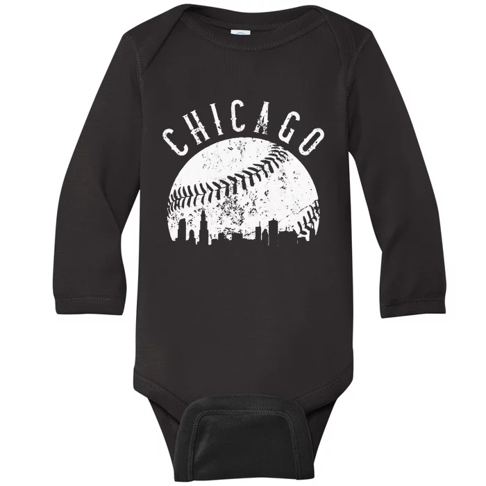 Vintage Chicago Illinois Skyline Apparel Baby Long Sleeve Bodysuit