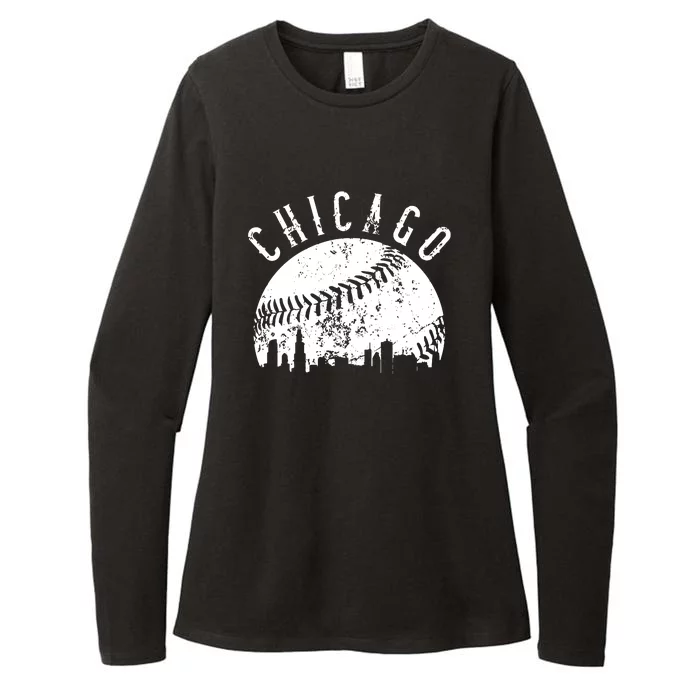 Vintage Chicago Illinois Skyline Apparel Womens CVC Long Sleeve Shirt