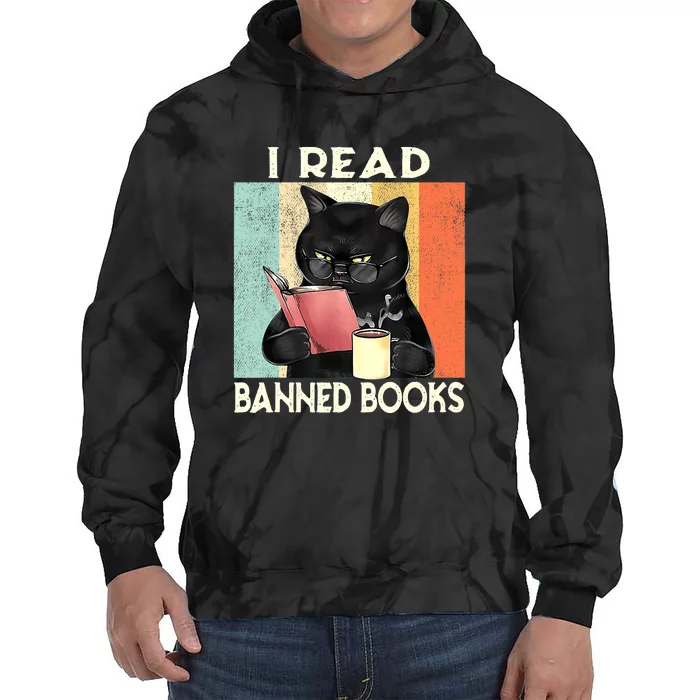 Vintage Cat I Read Banned Books Funny Tie Dye Hoodie