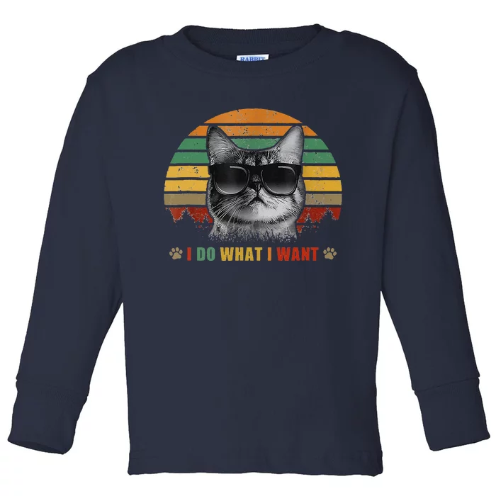 Vintage Cat I Do What I Want Cat Funny Cat Lover Toddler Long Sleeve Shirt