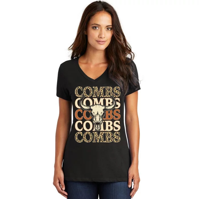 Vintage Comb I Love Comb Personalized Skull Women's V-Neck T-Shirt