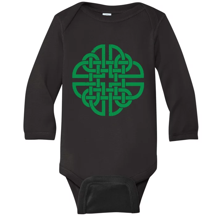 Vintage Celtic Knot Shield St. Patrick's Day Baby Long Sleeve Bodysuit