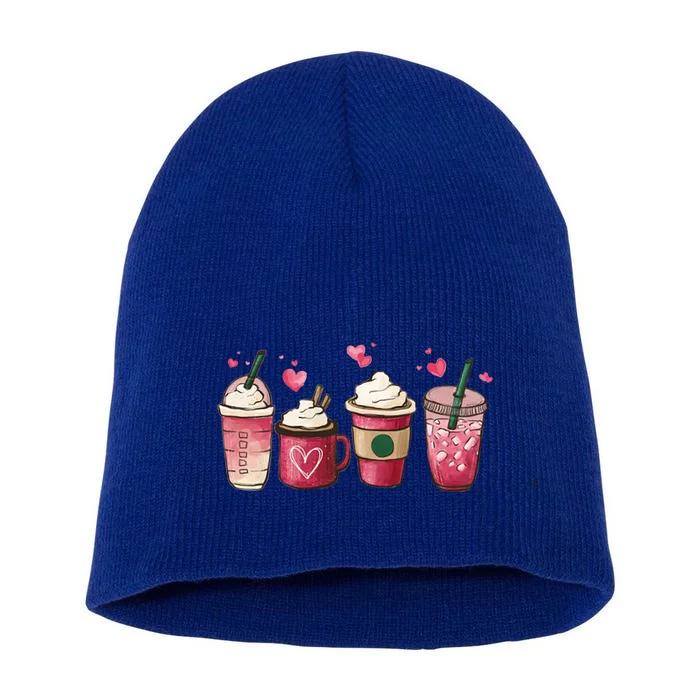 Valentine Coffee Lover Heart Valentines Day Funny Gift Great Gift Short Acrylic Beanie