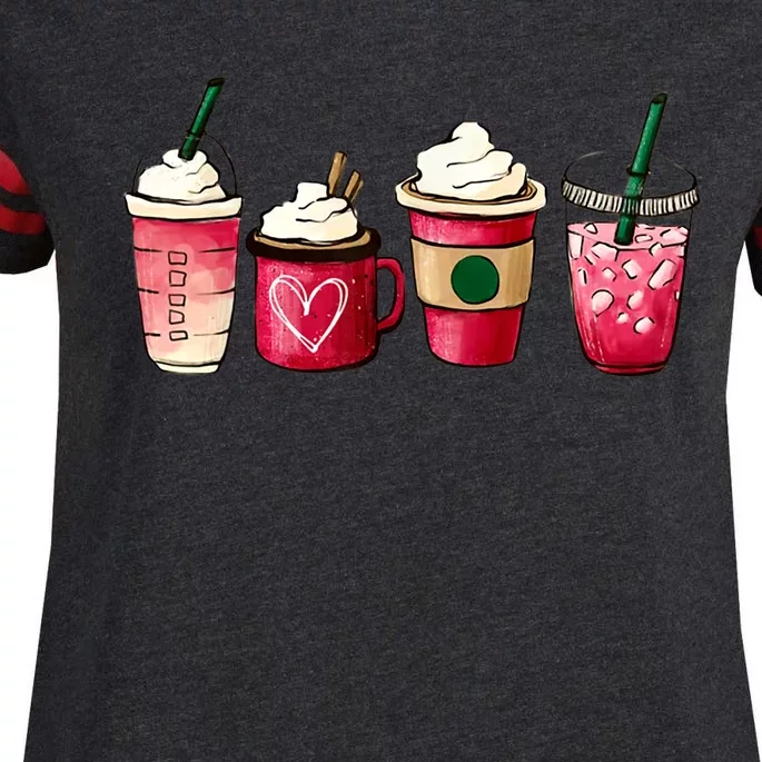 Valentine Coffee Lover Heart Latte Iced Coffee Valentine Day Enza Ladies Jersey Football T-Shirt