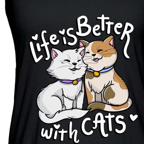 ValentineS Cat Lover Life Is Better With Cats MotherS Day Ladies Essential Flowy Tank