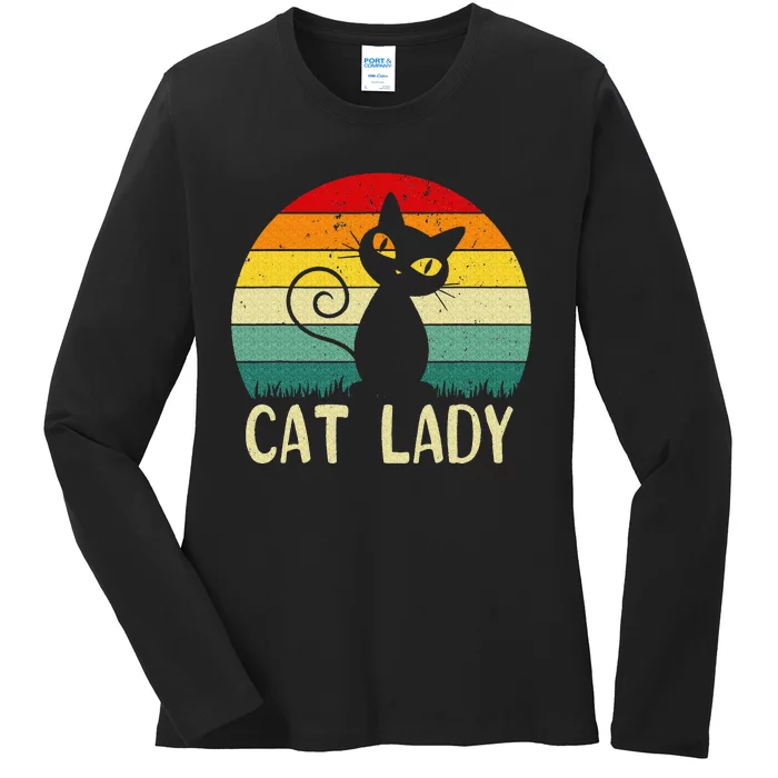 Vintage Cat Lady Funny Cat Meow for Love Cat Ladies Long Sleeve Shirt