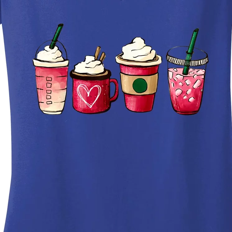 Valentine Coffee Lover Heart Latte Iced Coffee Valentine Day Women's V-Neck T-Shirt