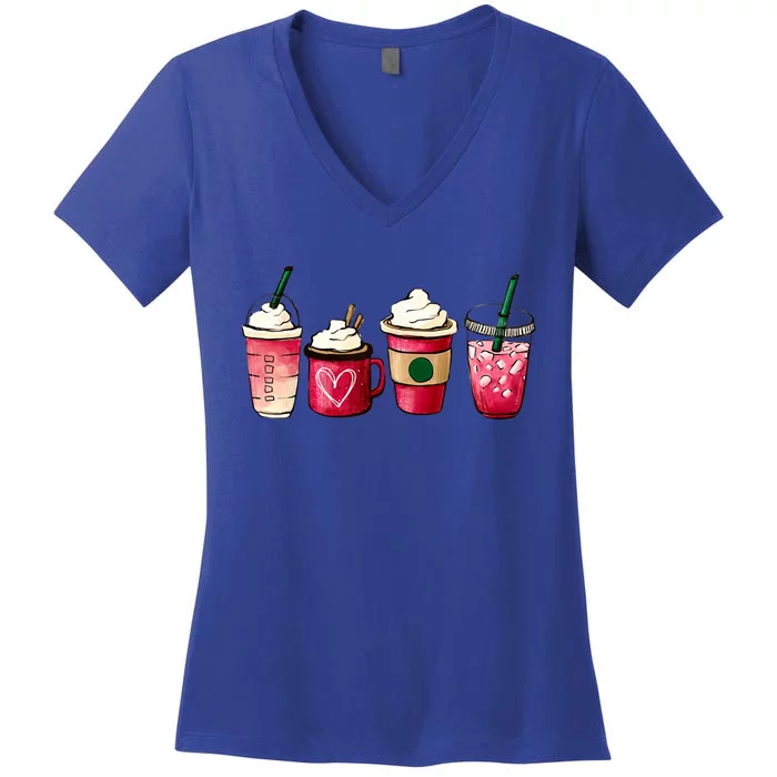 Valentine Coffee Lover Heart Latte Iced Coffee Valentine Day Women's V-Neck T-Shirt