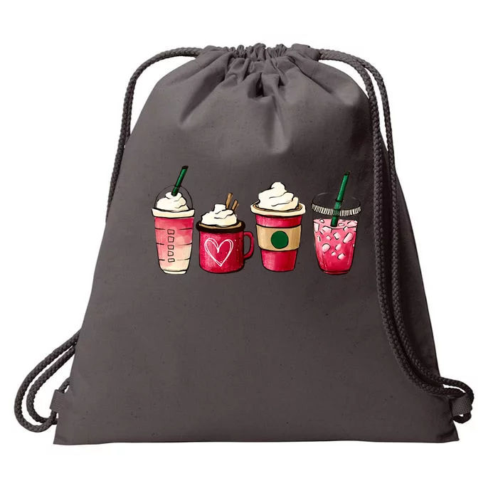 Valentine Coffee Lover Heart Latte Iced Coffee Valentine Day Drawstring Bag