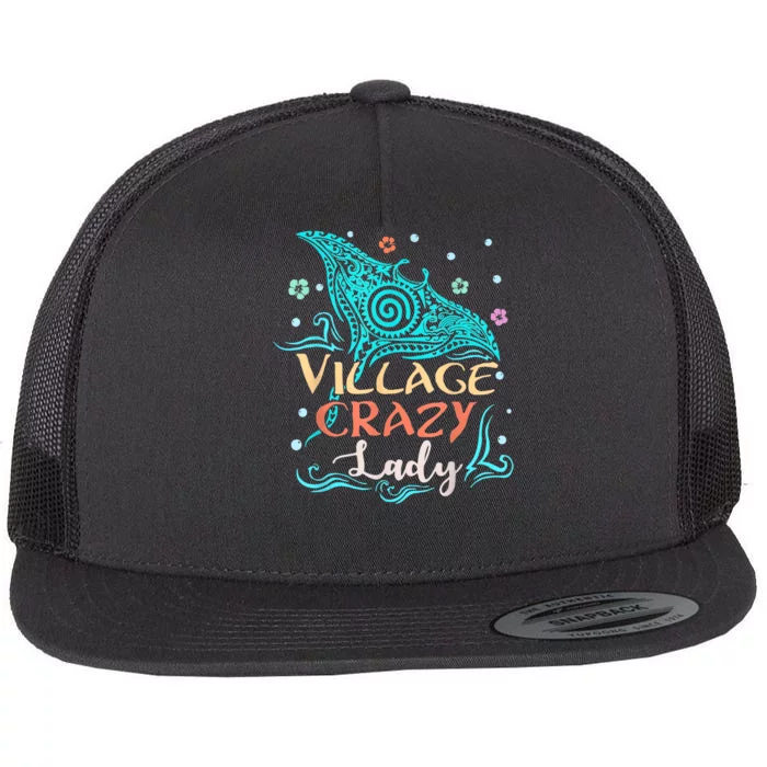 Village Crazy Lady Funny Gift Tiki Hawaiian Polynesian Flat Bill Trucker Hat