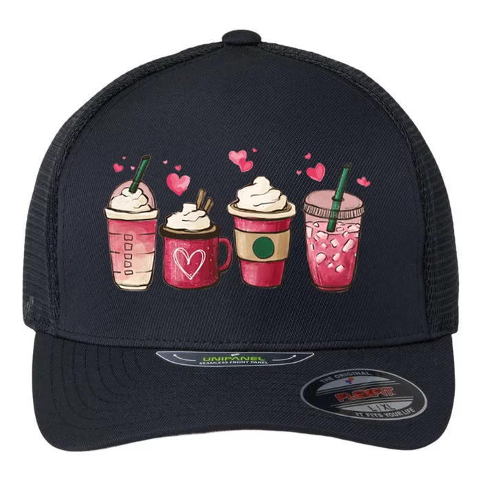 Valentine Coffee Lover Heart Valentines Day Funny Gift Flexfit Unipanel Trucker Cap